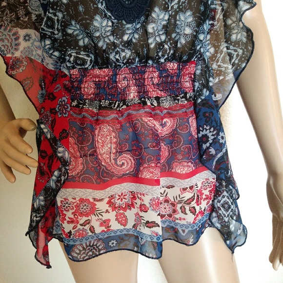 Red White Blue Paisley Floral Crotchet blouse - Picture 2 of 8